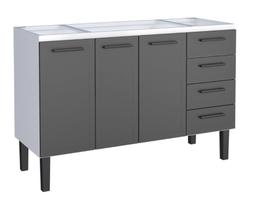 Gabinete / Balcão de Cozinha JU em Aço para Pia de 1.40m 3 Portas e 4 Gavetas Cor Preto/Branco