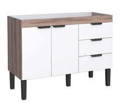 Gabinete / Balcão FL de Cozinha em MDF / MDP para Pia de 1.20m 2 Portas + 3 Gavetas Cor Branco/Tamarindo