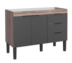 Gabinete / Balcão FL de Cozinha em MDF / MDP para Pia de 1.20m 2 Portas + 3 Gavetas Cor Preto/Tamarindo