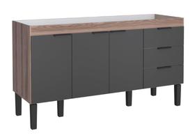 Gabinete / Balcão FL de Cozinha em MDF / MDP para Pia de 1.60m 3 Portas + 3 Gavetas Cor Preto/Tamarindo