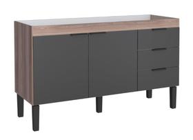 Gabinete / Balcão FL de Cozinha em MDF / MDP pra Pia de 1.50m 2 Portas + 3 Gavetas Cor Preto/Tamarindo