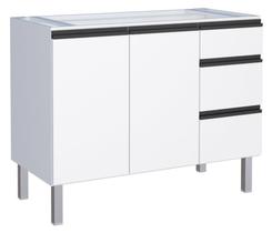 Gabinete / Balcão GA para Cozinha para pia de 1.20m em Aço com Puxadores e Pés em Aluminío Cor Branco