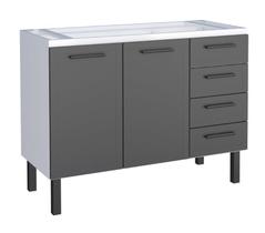 Gabinete / Balcão JU de Cozinha para Pia de 1.20m em Aço 2 Portas + 4 Gavetas Cor Preto/Branco Gabinete / Balcão JU de Cozinha para Pia de 1.20m em Aço 2 Portas + 4 Gavetas Cor Preto/Branco