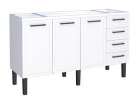 Gabinete / Balcão JU de Cozinha para Pia de 1.60m em Aço 3 Portas + 4 Gavetas Cor Branco