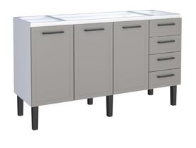 Gabinete / Balcão JU de Cozinha para Pia de 1.60m em Aço 3 Portas + 4 Gavetas Cor Cinza/Branco