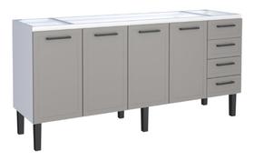 Gabinete / Balcão JU de Cozinha para Pia de 2.00m em Aço 4 Portas + 4 Gavetas Cor Cinza/Branco