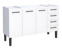 Gabinete / Balcão JU em Aço para Pia de 1.50m 4 Gavetas e 3 Portas Cor Branco
