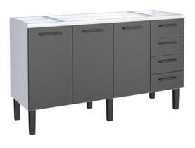 Gabinete / Balcão JU em Aço para Pia de 1.60m 3 Portas + 4 Gavetas Cor Preto/Branco