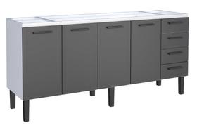 Gabinete / Balcão JU em Aço para Pia de 2.00m 4 Gavetas + 4 Portas Cor Preto/Branco