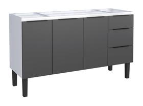 Gabinete / Balcão JUP de Cozinha para Pia de 1.50m em Aço 3 Potas + 3 Gavetas Cor Preto/Branco