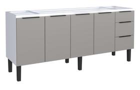 Gabinete / Balcão JUP de Cozinha para Pia de 2.00m em Aço 4 Portas + 3 Gavetas Cor Cinza/Branco