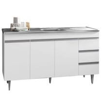 Gabinete Balcão Lena 1.50m 3 Portas 3 Gavetas S/ Tampo Cozinha Branco - Bela Móveis