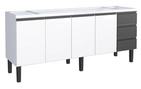 Gabinete / Balcão NET dee Cozinha em Aço para Pia de 2.00m 4 Portas + 3 Gavetas Cor Branco/Preto