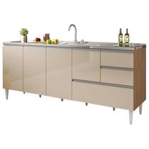 Gabinete Balcão Para Pia 2 Metros Maceió Amêndoa Off White Puxador Aluminio