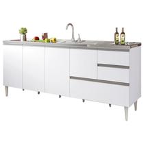 Gabinete Balcão Para Pia 2 Metros Maceió Branco Puxador Aluminio