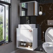 Gabinete Banheiro 50cm Lotus Movelove 2 Portas com Espelheira Cuba Mármore Sintético