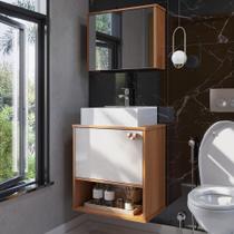 Gabinete Banheiro 50cm Lotus Movelove 2 Portas com Espelheira Cuba Mármore Sintético