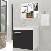 Gabinete Banheiro Bari 45 cm Branco Com Preto Kit Completo