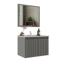 Gabinete Banheiro Barra 60cm MDF Ripado c/ Espelheira e Cuba Gabinete Banheiro Barra 60cm MDF Ripado c/ Espelheira e Cuba
