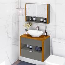 Gabinete Banheiro Com Cuba E Espelheira 70 cm Titanium Naturalle Santorini Bechara