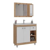 Gabinete Banheiro Com Cuba E Espelheira 80cm Multimóveis Cr10102 Castanho Argel/branco
