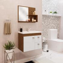 Gabinete Banheiro com Pia e Espelheira 55 cm Isa MGM Amendoa/Branco