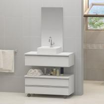 Gabinete banheiro creta 60cm com cuba sobrepor e espelho branco inteiro