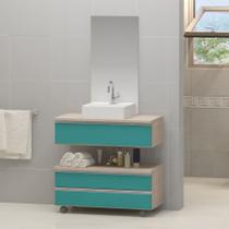 Gabinete banheiro creta 60cm com cuba sobrepor e espelho madeirado/acquamarine