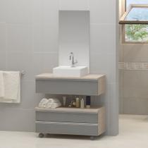 Gabinete banheiro creta 60cm com cuba sobrepor e espelho madeirado/cinza - MOVEIS JOIA