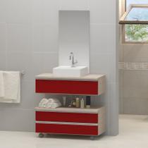 Gabinete banheiro creta 60cm com cuba sobrepor e espelho madeirado/vinho