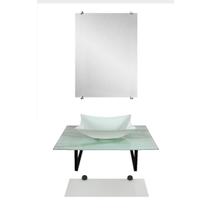 Gabinete Banheiro Cuba De Vidro Marmorizado Branco Vmex Pia Sobrepor Lavatório Balcão Lavabo Com Espelho Prateleira E Porta Toalha