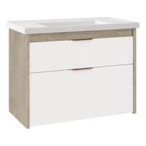 Gabinete Banheiro Cuba Resina 51Cm Vêneto Branco Madeirado