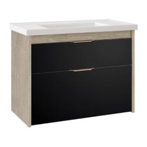 Gabinete Banheiro Cuba Resina 62Cm Vêneto Preto Madeirado