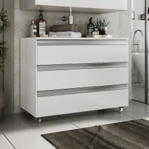 Gabinete Banheiro Joia 80cm com 3 Gavetas e Rodinha -