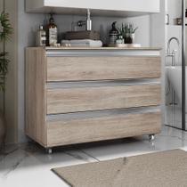 Gabinete Banheiro Joia 80cm com 3 Gavetas e Rodinha -