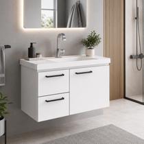 Gabinete Banheiro Lavabo Multiuso Aço 60cm Suspenso Com Pia 1 Porta e 2 Gavetas