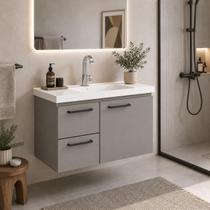 Gabinete Banheiro Lavabo Multiuso Aço 60cm Suspenso Com Pia 1 Porta e 2 Gavetas