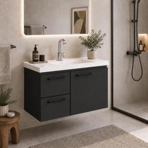 Gabinete Banheiro Lavabo Multiuso Aço 60cm Suspenso Com Pia 1 Porta e 2 Gavetas