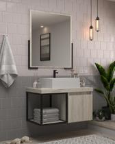 Gabinete Banheiro Miami 80cm com Espelheira e Cuba MDF/Metal - Belizze Móveis Gabinete Banheiro Miami 80cm com Espelheira e Cuba MDF/Metal - Belizze Móveis