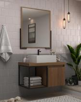 Gabinete Banheiro Miami 80cm com Espelheira e Cuba MDF/Metal - Belizze Móveis Gabinete Banheiro Miami 80cm com Espelheira e Cuba MDF/Metal - Belizze Móveis