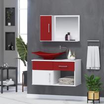 Gabinete Banheiro New Stilo 60 cm Armário com Cuba e Espelheira COR:VINHO