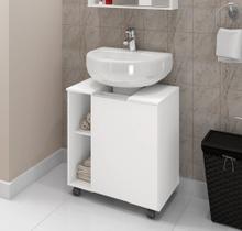 Gabinete Banheiro Para Pia De Coluna Com Rodinhas Armario Moderno E Organizador Com 1 Porta Nichos e Rodízios Pequin