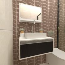 Gabinete Banheiro Real 60 Fresno Negro + Kit Acessorios Branco