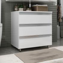 Gabinete Banheiro Rodinhas Joia 60cm 03 Gavetas Branco Inteiro