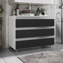Gabinete Banheiro Rodinhas Joia 80cm 03 Gavetas Branco Preto