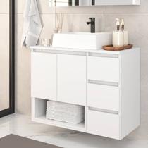 Gabinete Banheiro Suspenso 80cm com 02 Portas 03 Gavetas e Nicho com Cuba Vitória