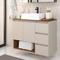 Gabinete Banheiro Suspenso 80cm com 02 Portas 03 Gavetas e Nicho com Cuba Vitória