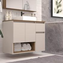 Gabinete Banheiro Suspenso 80cm com 03 Portas 01 Gaveta e Nicho com Cuba Aurora