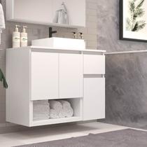 Gabinete Banheiro Suspenso 80cm com 03 Portas 01 Gaveta e Nicho com Cuba Aurora Gabinete Banheiro Suspenso 80cm com 03 Portas 01 Gaveta e Nicho com Cuba Aurora