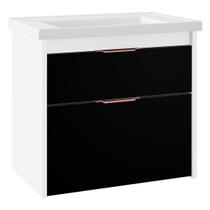 Gabinete Banheiro Tampo Cuba Resina 62Cm Vêneto Preto Branco